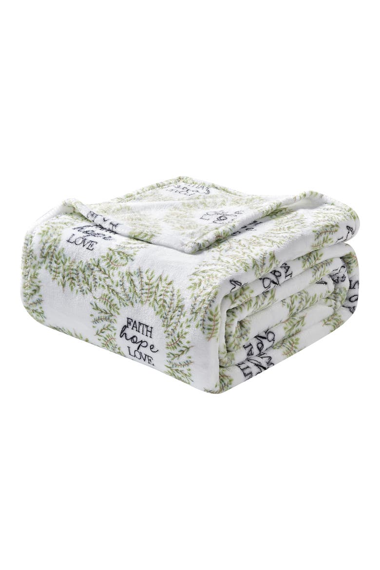 Faith, Hope & Love Reversible Faux Shearling Throw Blanket, Main, color, WHITE MULTI