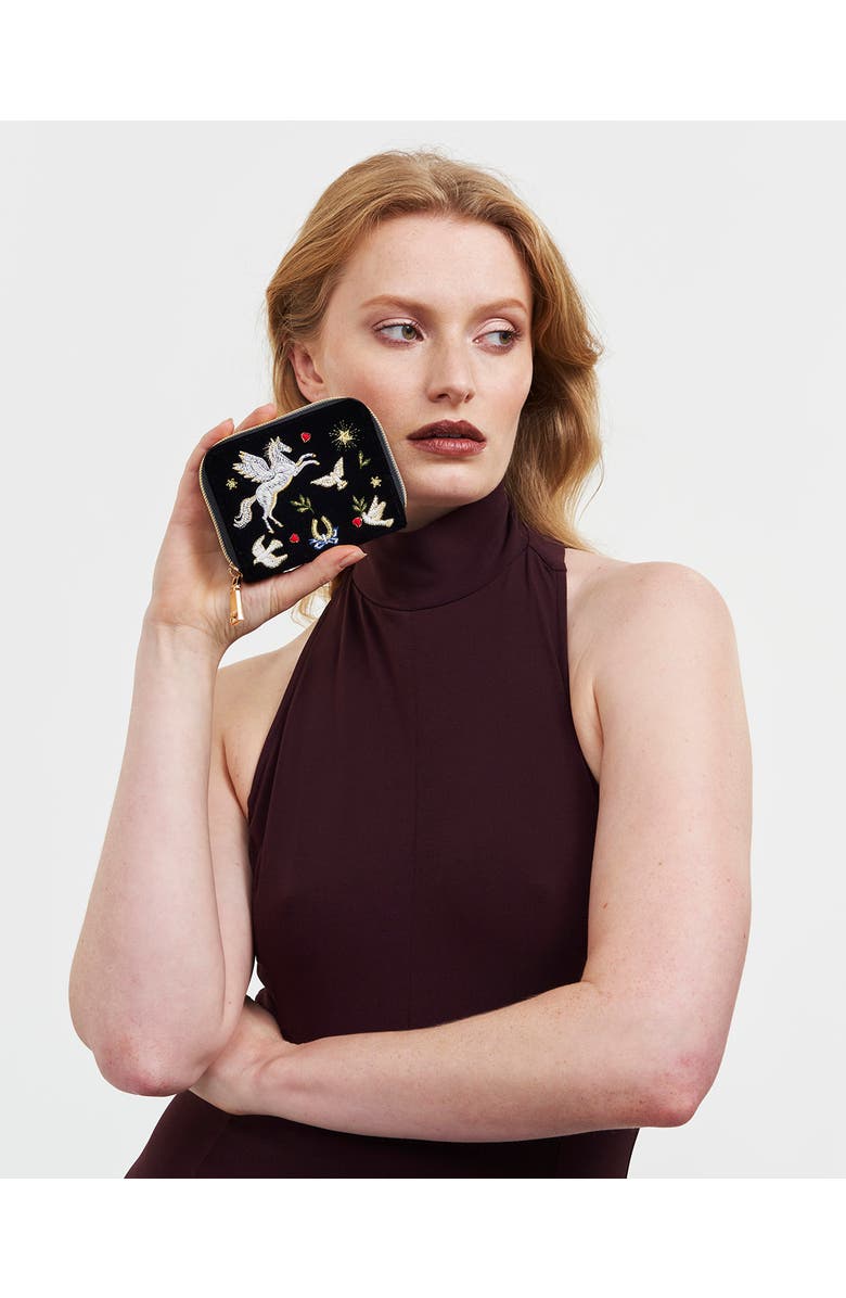 Fable England Celestial Velvet Embroidered Purse Small, Alternate, color, Black