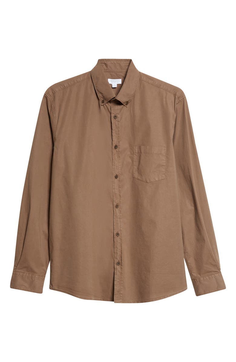 Sunspel Soft Stretch Poplin Button-Down Shirt, Main, color, Dark Cedar