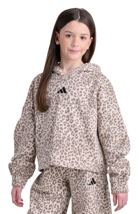 Kids' Leopard Print Pleated Sleeve Hoodie
