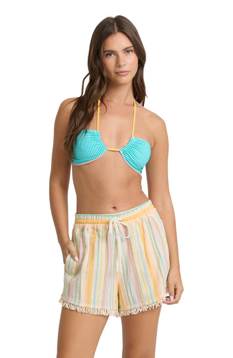 Billabong Palm Viva Stripe Fringe Hem Drawstring Shorts, Alternate, color, Sweet Lilac
