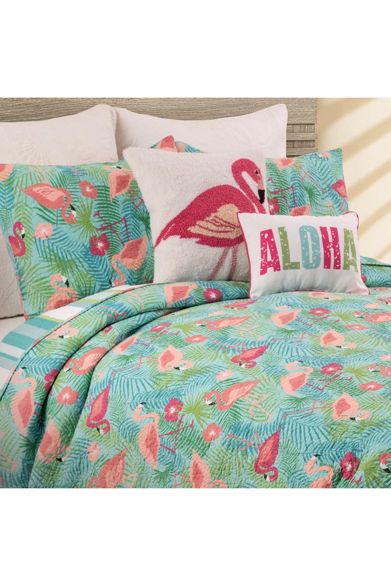 Isla Tropics Flamingo & Palms Quilt Set, Alternate, color, Green