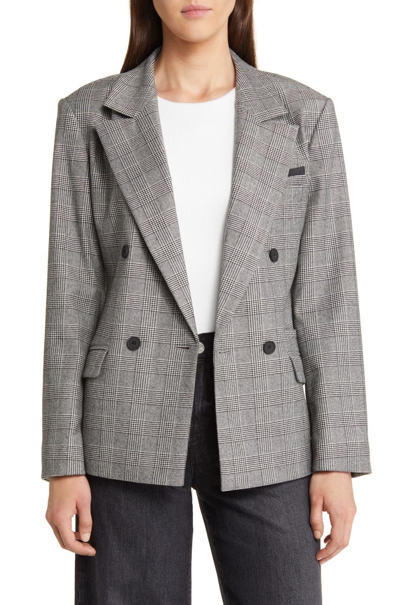 AllSaints Bea Check Double Breasted Wool Blend Blazer, Main, color, 