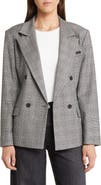 AllSaints Bea Check Double Breasted Wool Blend Blazer