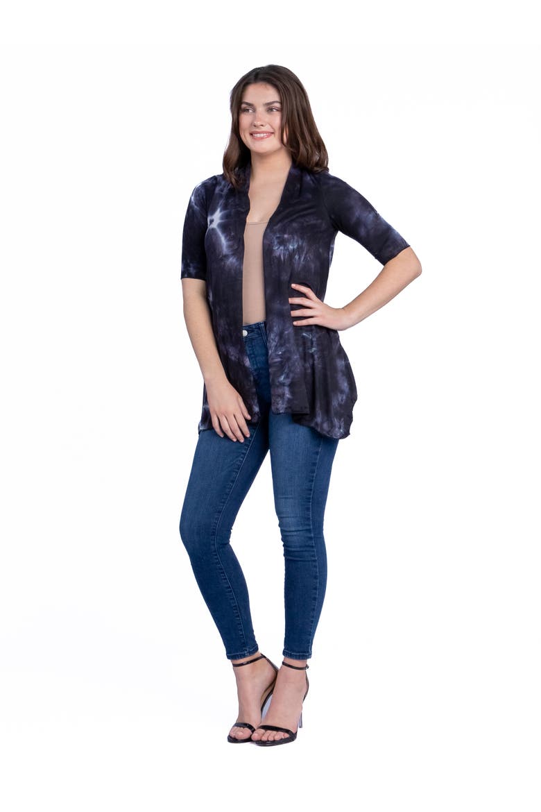 Tie Dye Elbow Sleeve Open Front Cardigan, Alternate, color, Black Multi