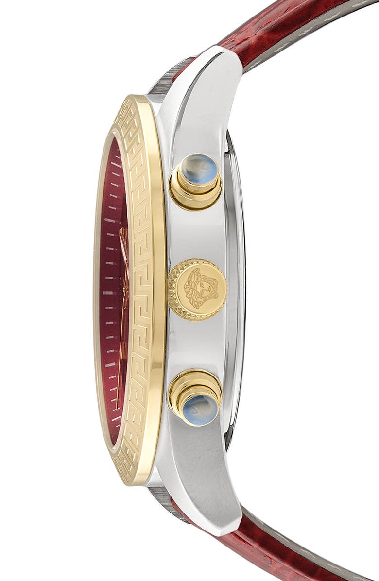Versace Greca Chronograph Leather Strap Watch, 40mm, Alternate, color, Two Tone
