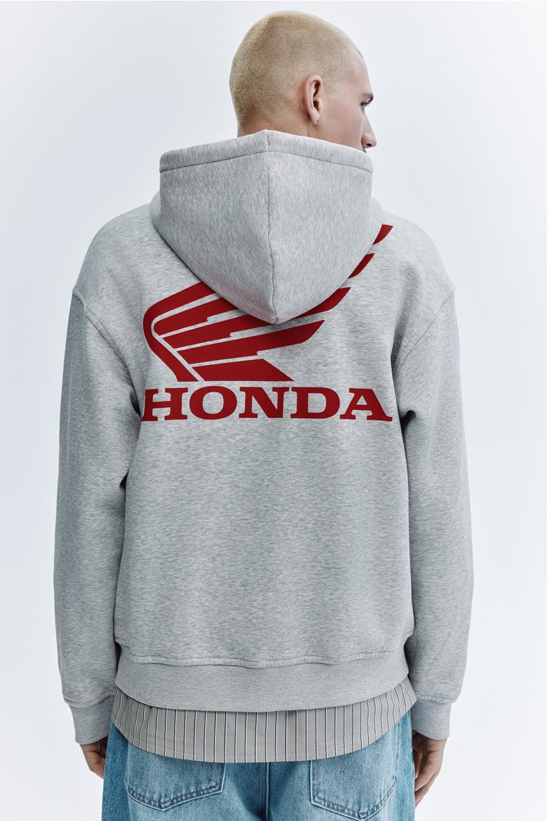 Loose Fit Printed Zip-through Hoodie, Alternate, color, Light gray melange/Honda