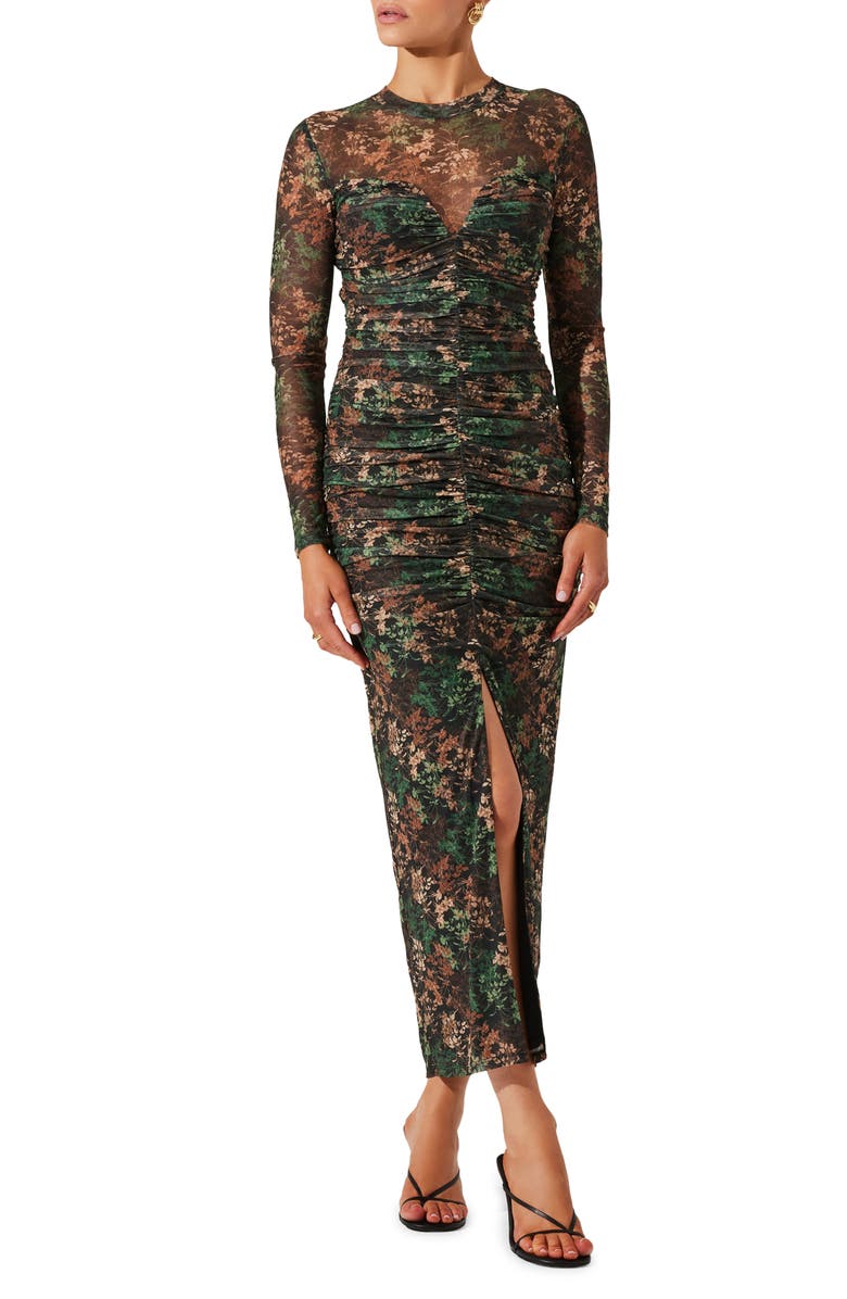 ASTR the Label Floral Ruched Long Sleeve Mesh Dress | Nordstrom ASTR the Label Floral Ruched Long Sleeve Mesh Dress | Nordstrom