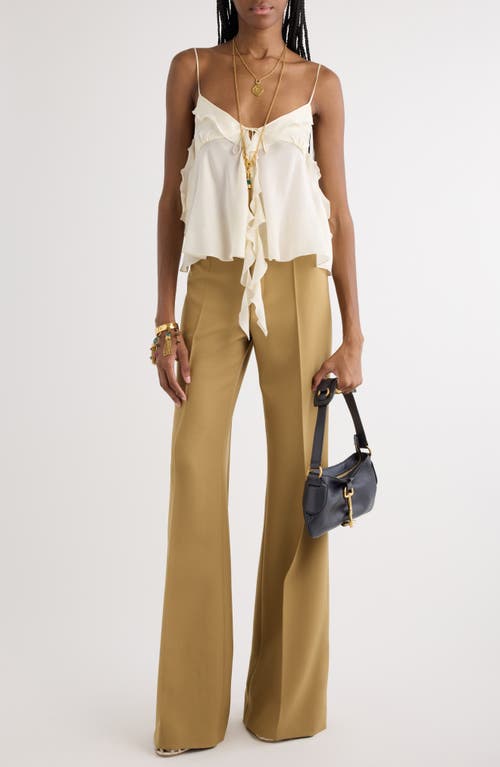 Chloé Wool Grain De Poudre Flare Leg Pants In Nut