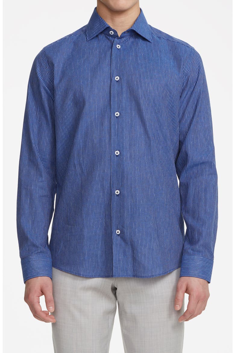 Abbott Linen Blend Button-Up Shirt, Alternate, color, BLUE