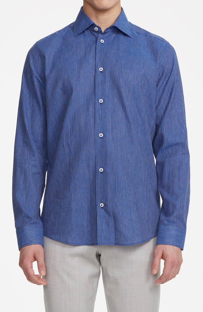 Jack Victor Abbott Linen Blend Button-Up Shirt, Alternate, color, Blue