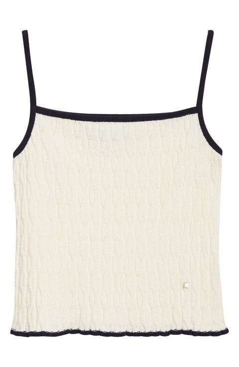 Contrast Trim Pointelle Cable Knit Camisole