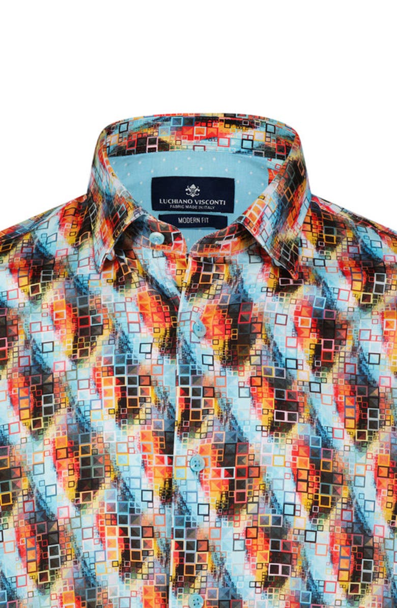 Luchiano Visconti Square Print Long Sleeve Shirt, Alternate, color, 