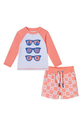Andy & Evan Long Sleeve Two-piece Rashguard Swimsuit In Orange Beige