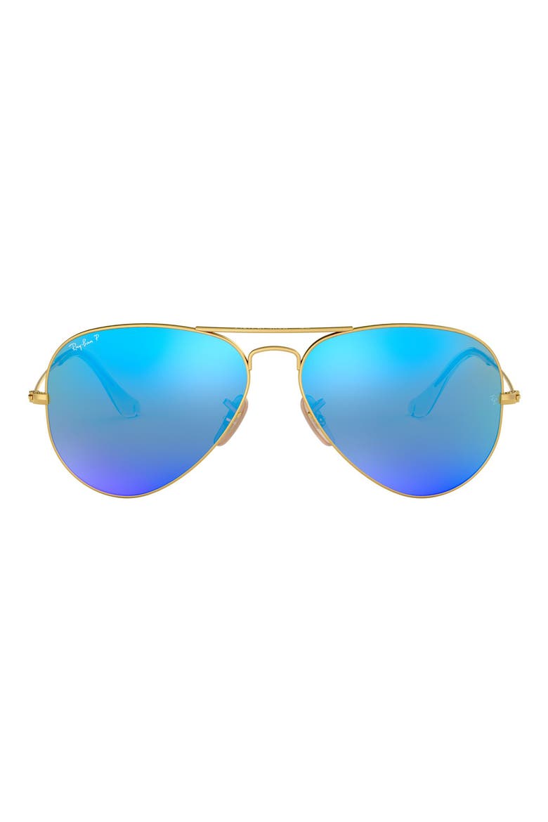Standard Icons 58mm Mirrored Polarized Aviator Sunglasses, Main, color, GOLD/ BLUE MIRROR