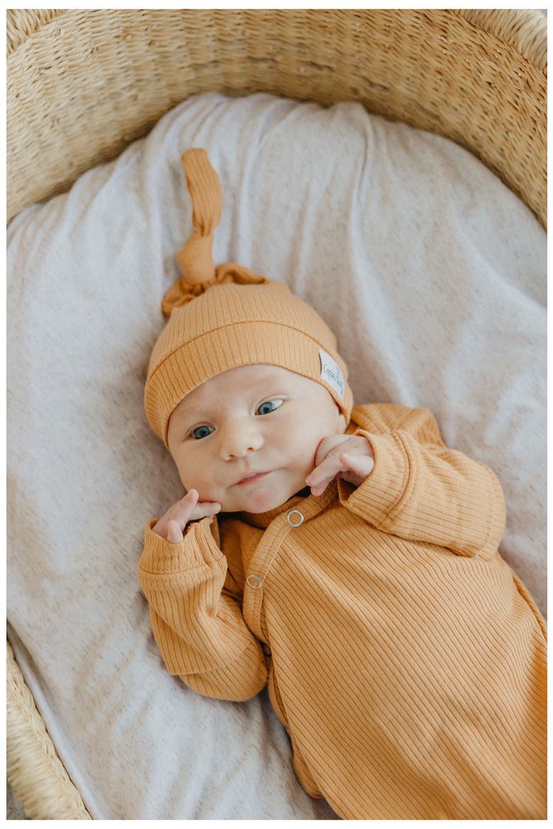 Dolce Solid Top Knot Rib Hat, Alternate, color, ORANGE