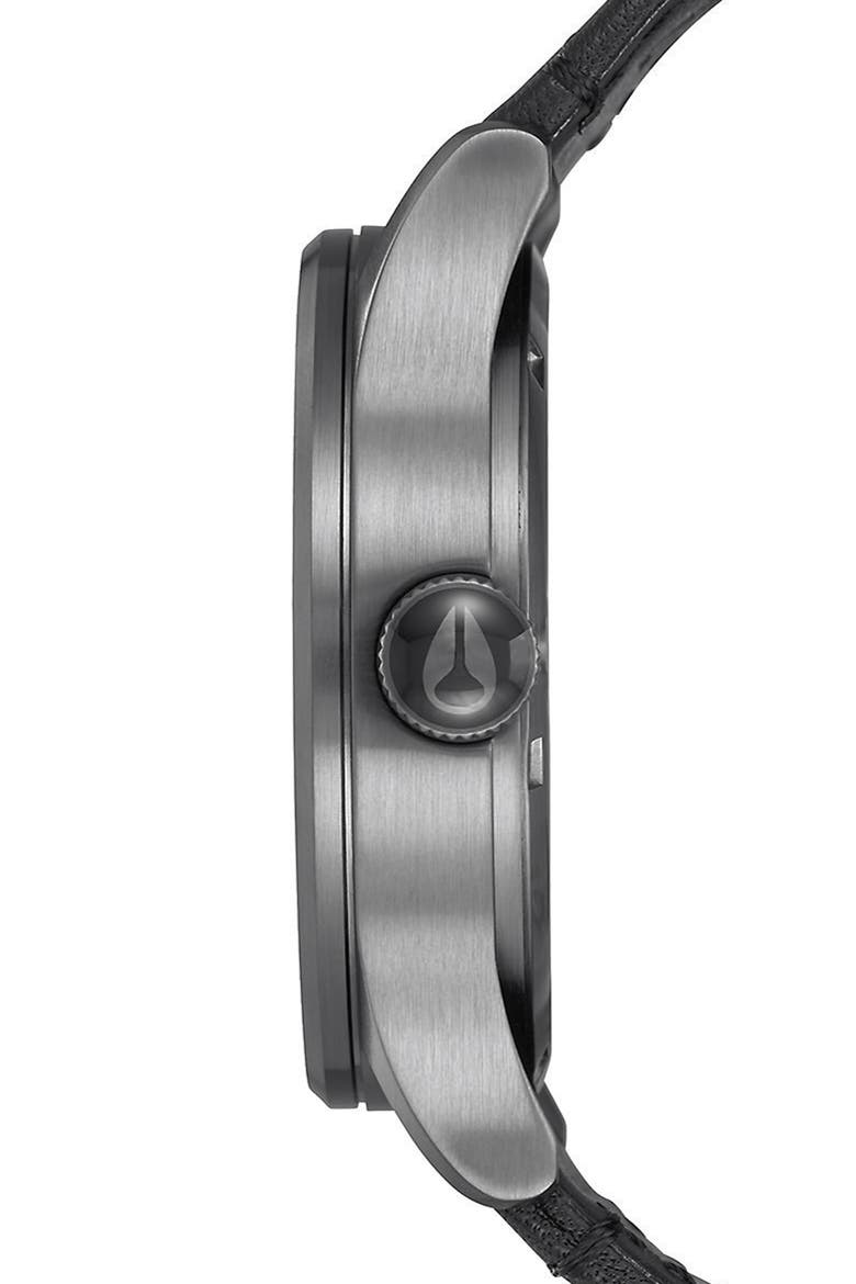 The Sentry Leather Strap Watch, 42mm, Alternate, color, BLACK/ GUNMETAL