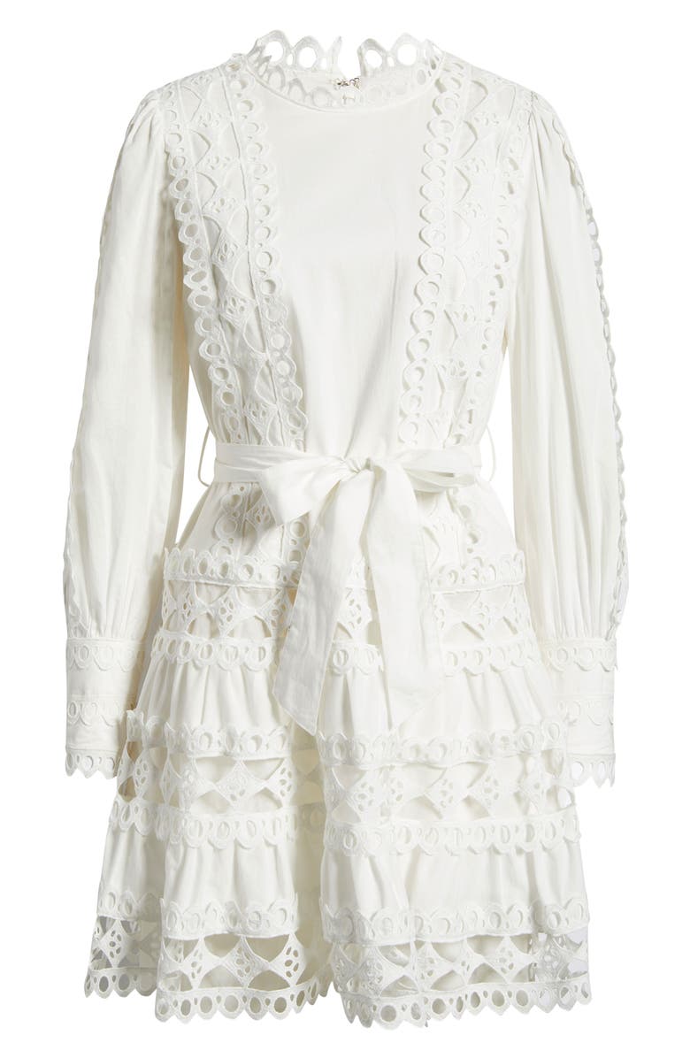 LAYERED WITH LOVE Linda Eyelet Trim Long Sleeve Cotton Minidress, Alternate, color, White