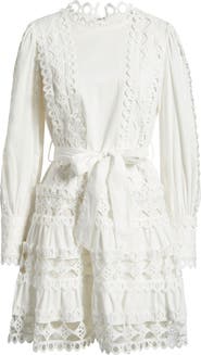 LAYERED WITH LOVE Linda Eyelet Trim Long Sleeve Cotton Minidress