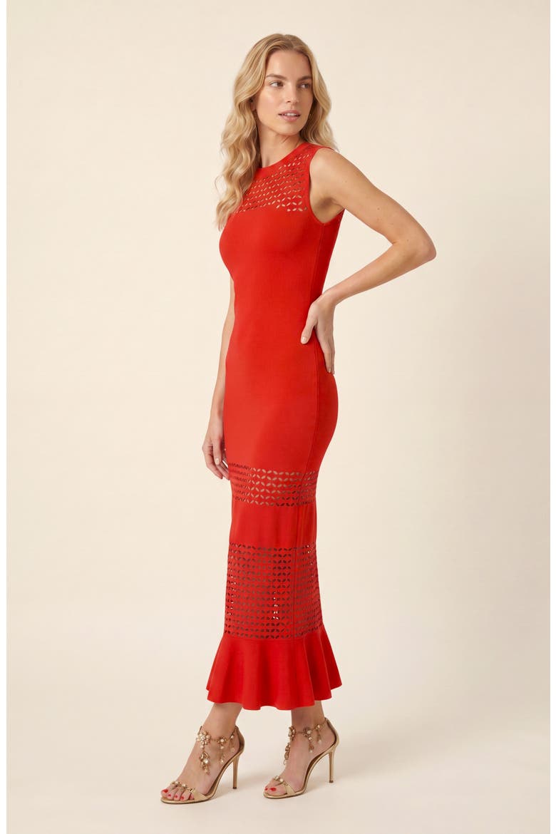 Sleeveless Mesh Detail Knit Dress, Alternate, color, Red