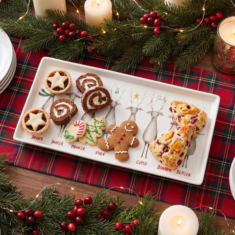 Santa's Reindeer with Names Rectangle Stoneware Serving Platter