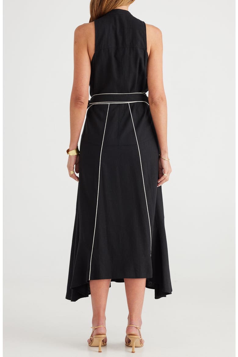 Ari Tie Waist Sleeveless Linen Blend Maxi Dress, Alternate, color, BLACK W WHITE