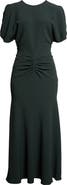 Victoria Beckham Gathered Waist Crepe Midi Dress