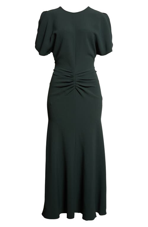 Victoria Beckham Gathered Waist Crepe Midi Dress In Green