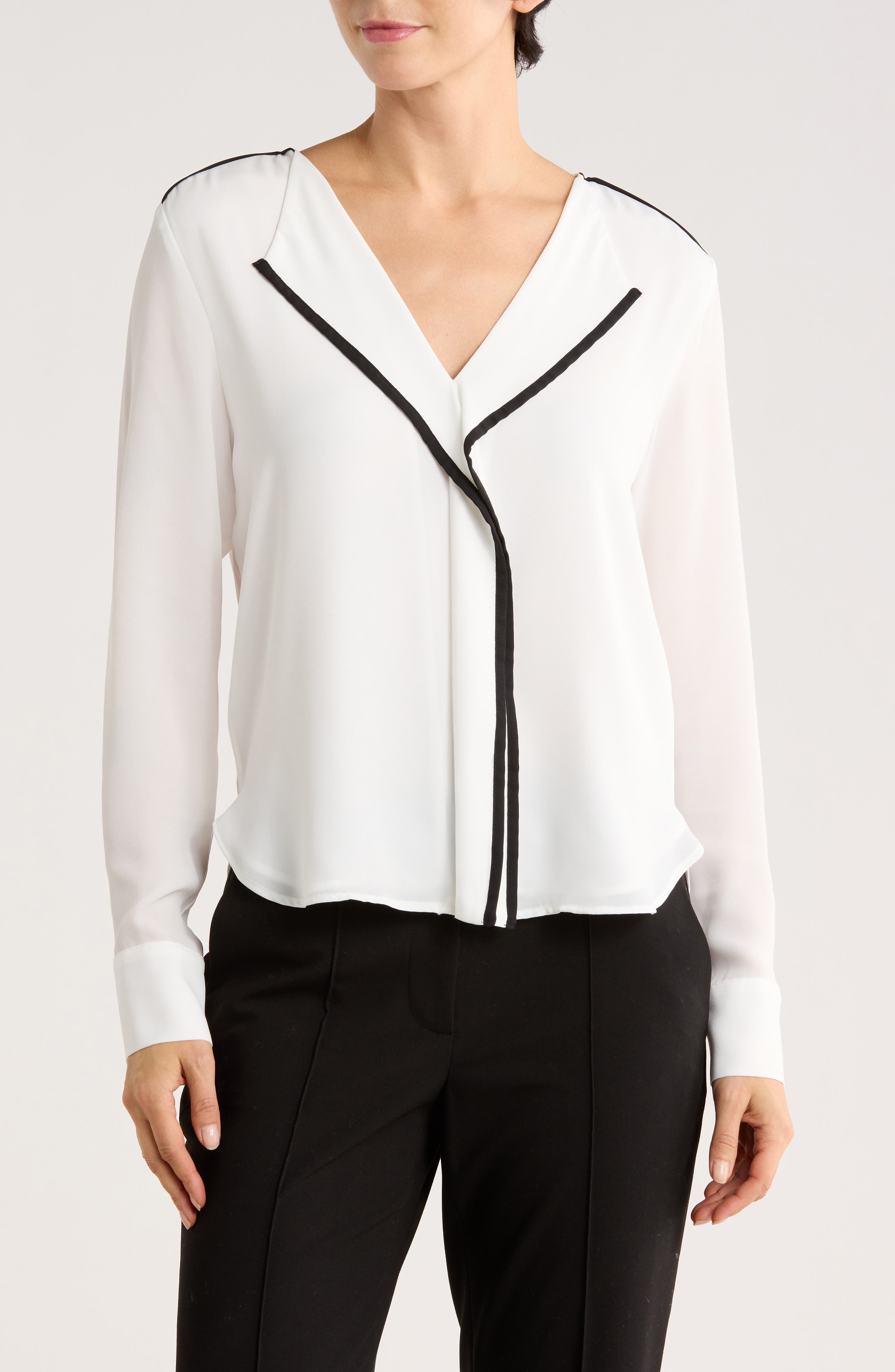 DKNY Long Sleeve Contrast Ruffle Top