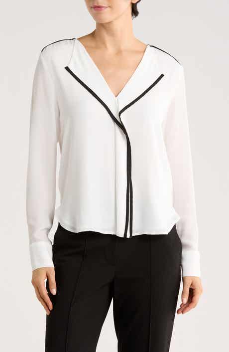 DKNY Long Sleeve Contrast Ruffle Top