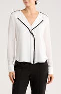 DKNY Long Sleeve Contrast Ruffle Top