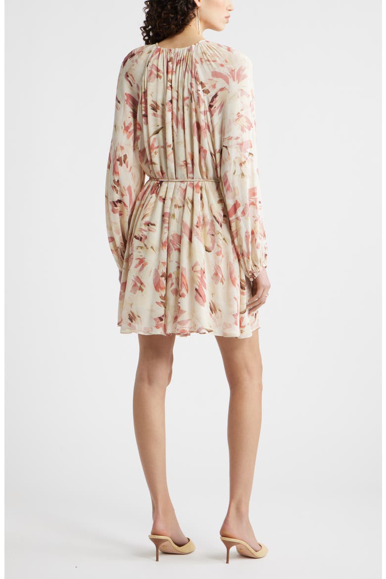 Floral Print Long Sleeve Minidress, Alternate, color, IVORY-PINK CANVAS BLOOM