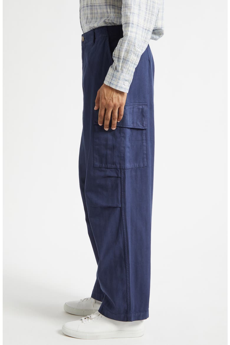 Cotton Herringbone Wide Leg Cargo Pants, Alternate, color, NAVY