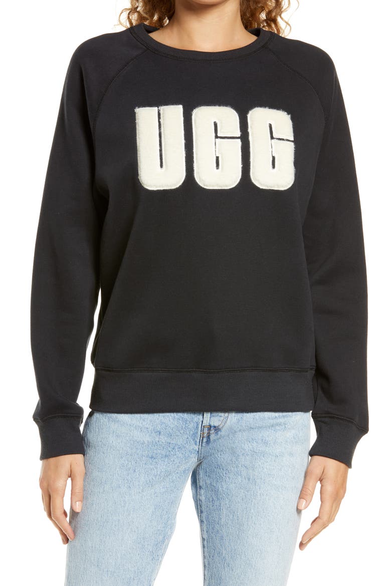 Collection Madeline Fuzzy Logo Graphic Sweatshirt, Main, color, BLACK / CREAM