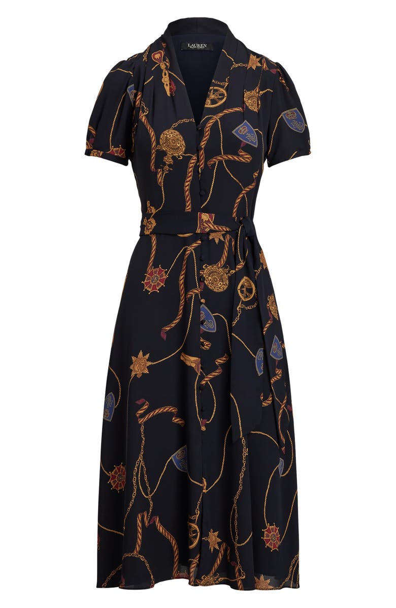 Lauren Ralph Lauren Nautical Print Belted Georgette Shirtdress, Alternate, color, Navy Multi