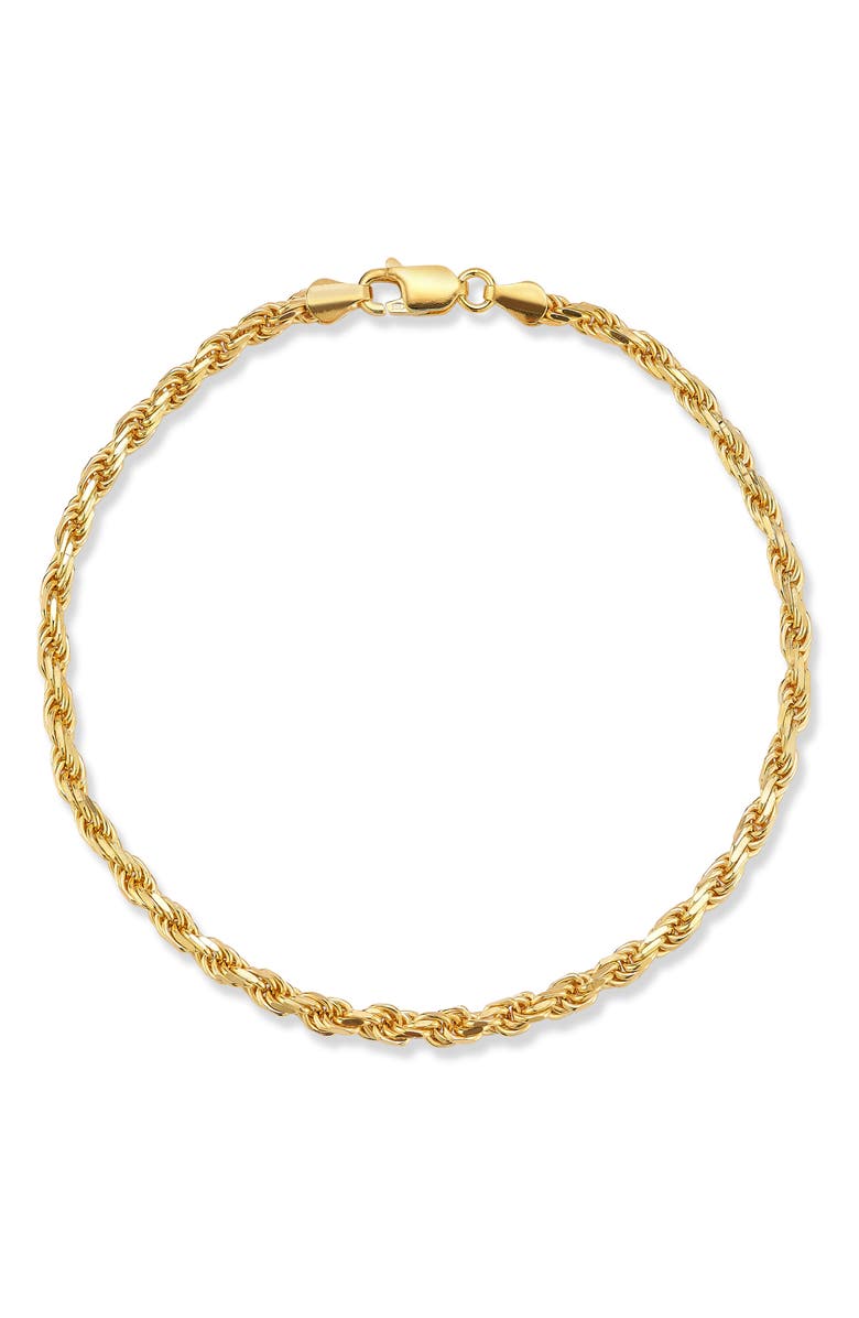 Yield of Men Men's 3mm Rope Chain Bracelet, Main, color, Gold