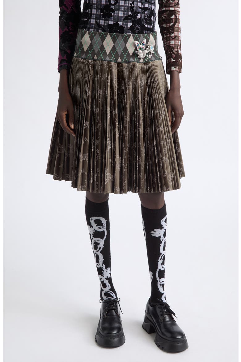 Crescent Pleated Midi Skirt, Main, color, BROWN