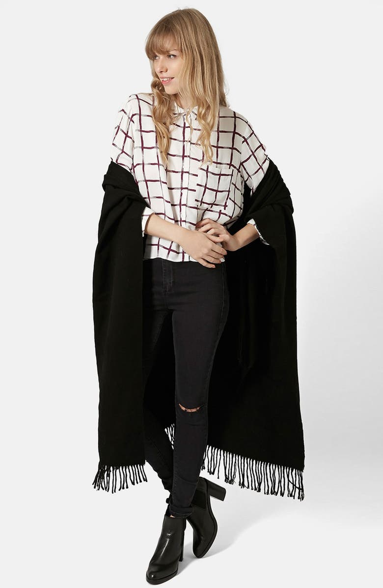 Topshop Windowpane Curve Hem Shirt, Alternate, color,