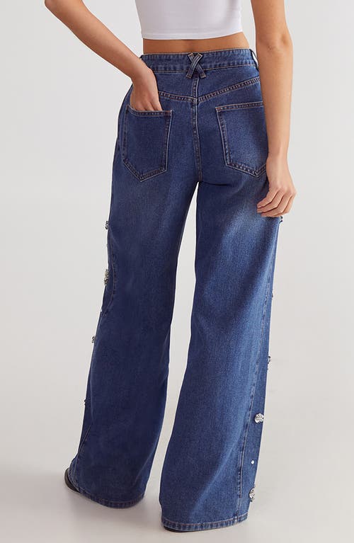 Nasty Gal Floral Embellished Wide Leg Jeans In Authentic Denim