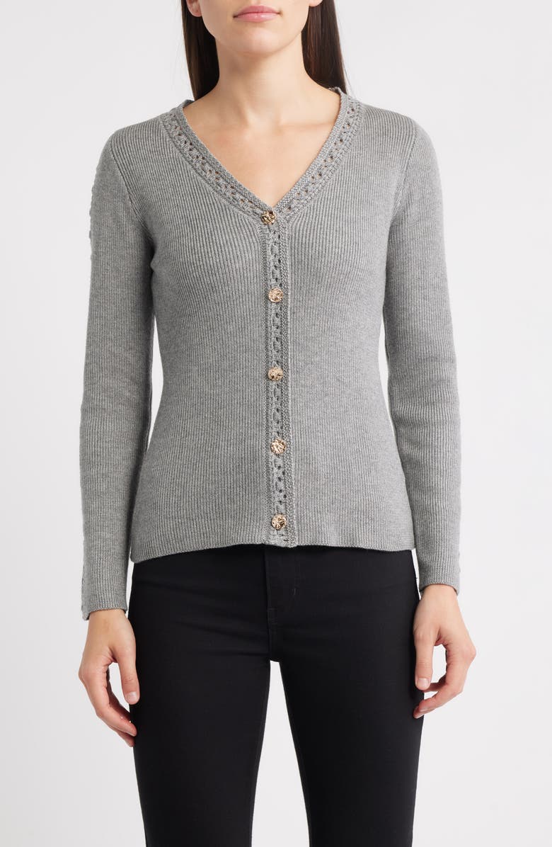 ZOE AND CLAIRE V-Neck Rib Cardigan, Main, color,