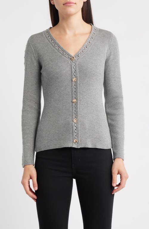 Zoe And Claire V-neck Rib Cardigan In Gray