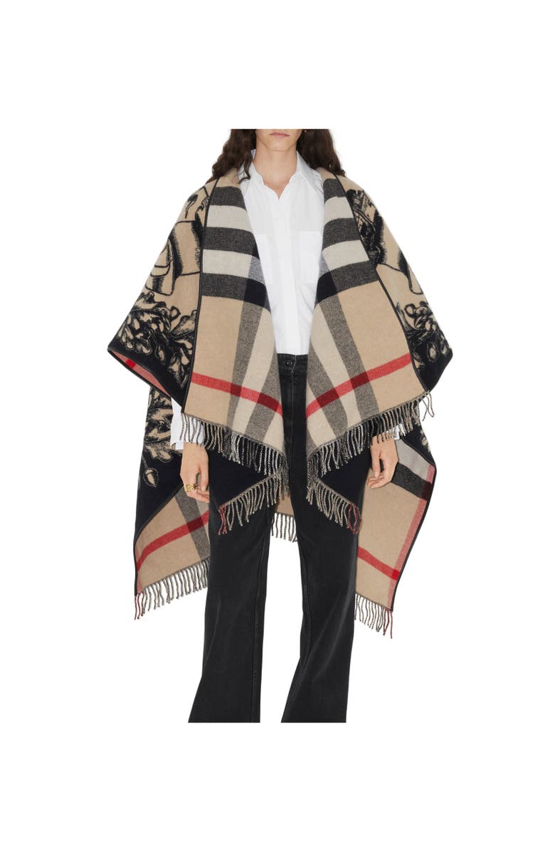 Burberry Reversible EKD Check Wool Cape, Alternate, color, Archive Beige