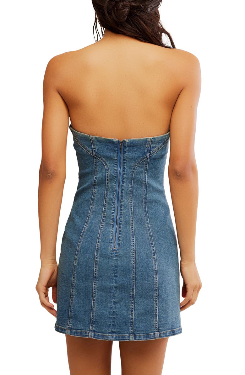 Free People Alexa Strapless Denim Minidress, Alternate, color, Stone Wash Blue