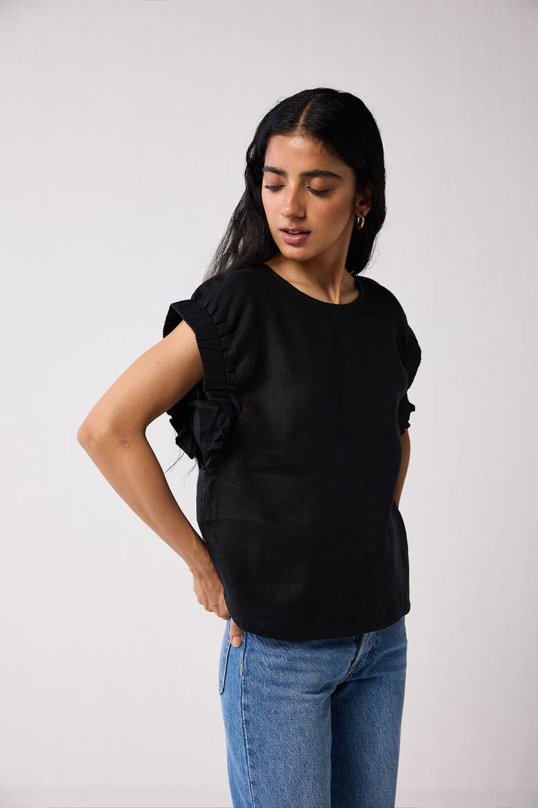 Top with Gathered Sleeve Detail, Alternate, color, Black
