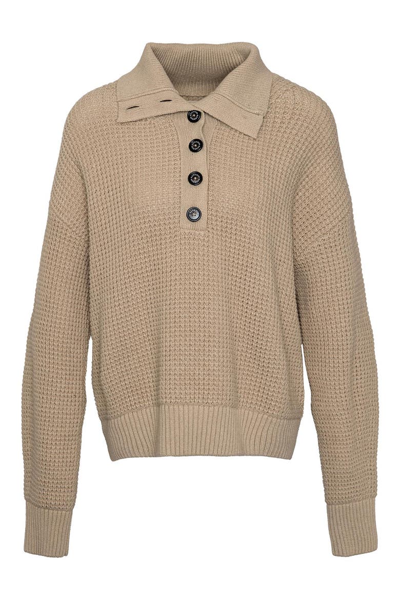 Woodside Long Sleeve Waffle Knit Cotton & Wool Polo Sweater, Alternate, color, OATMEAL