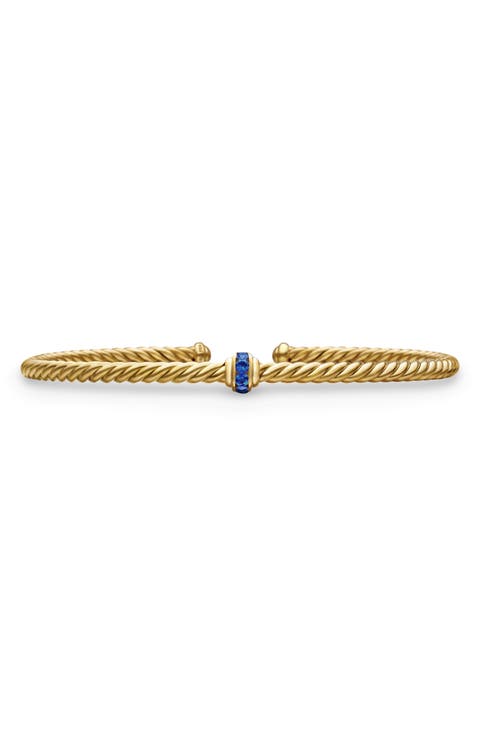 Classic Cablespira® Station Bracelet in 18K Yellow Gold with Pavé Semiprecious Stones, 3mm