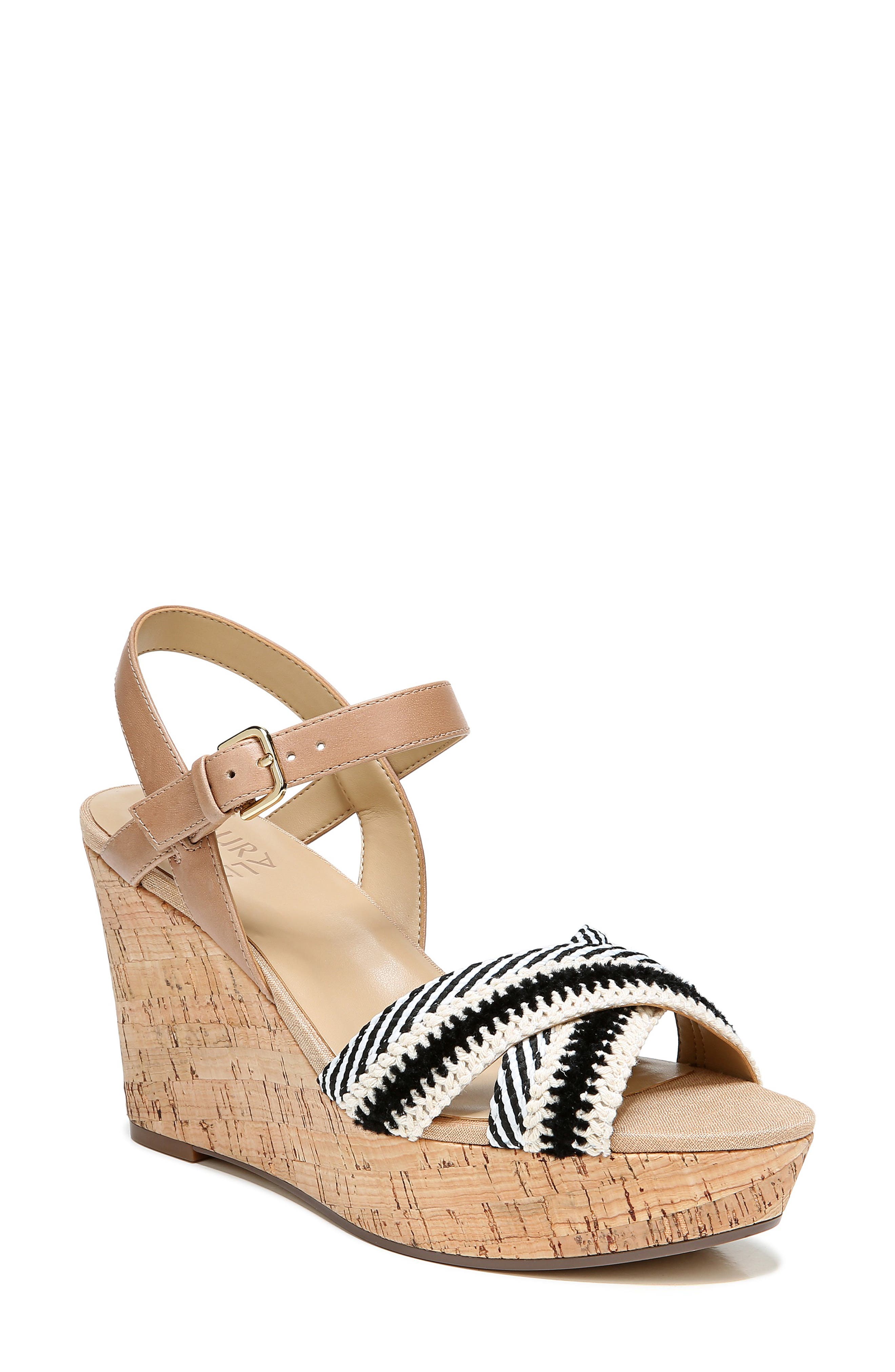 Zia Platform Wedge Sandal, Main, color, BLACK/ WHITE