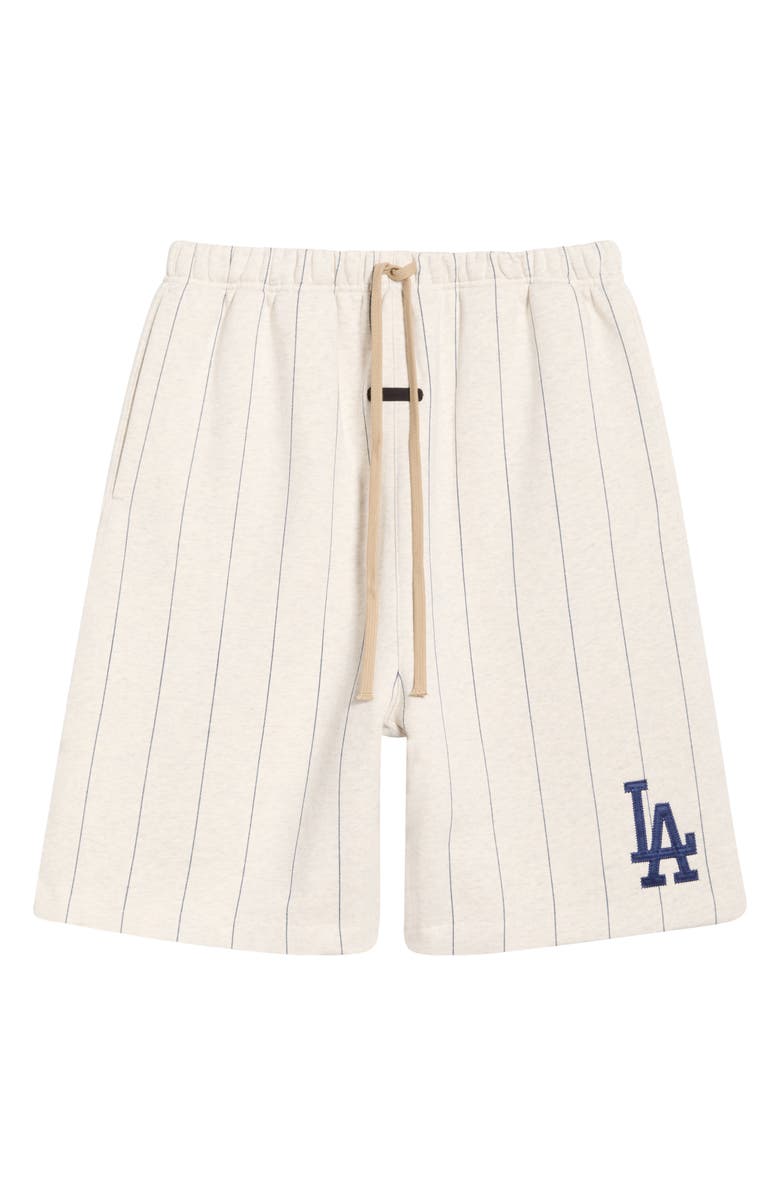 Fear of God Essentials x MLB Dodgers '90s Drawstring Cotton Blend Sweat Shorts, Main, color, Oatmeal Heather/ Pinstripes