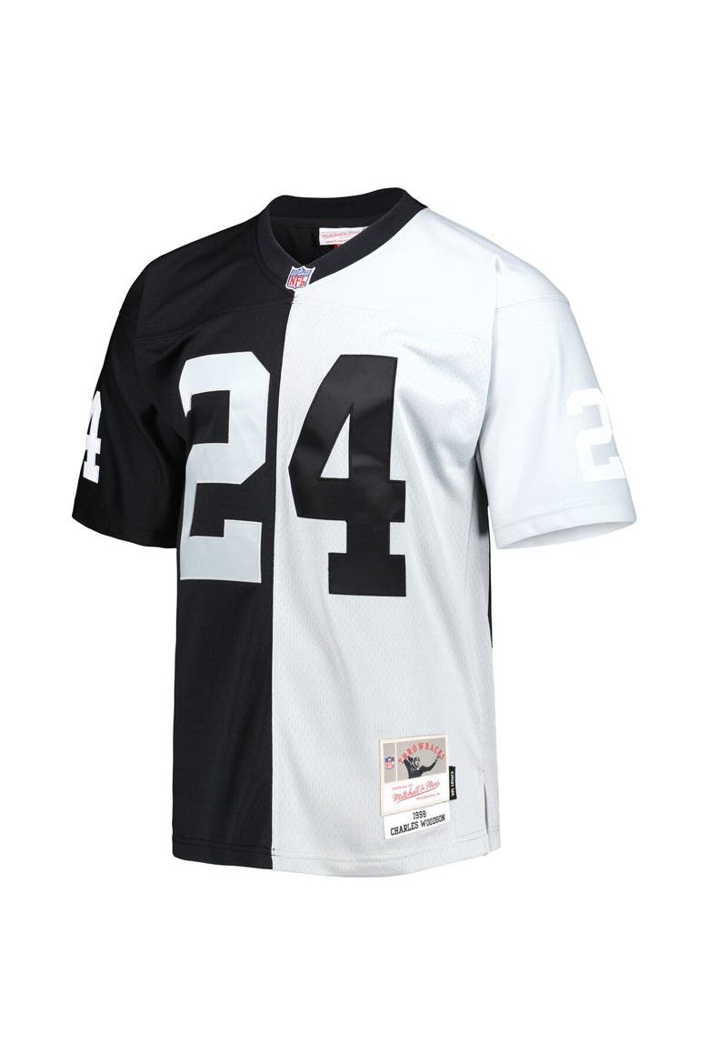 Men's Mitchell & Ness Charles Woodson Black/Silver Las Vegas Raiders 1998 Split Legacy Replica Jersey, Alternate, color, Black