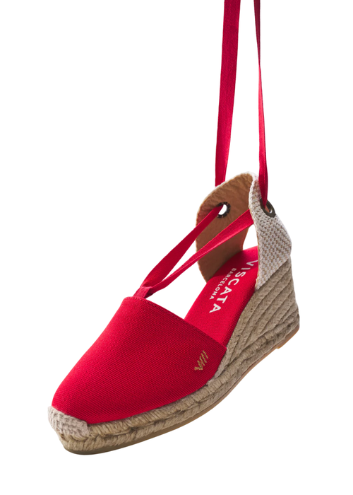 Viscata Escala Canvas Espadrille Wedges In Raspberry Red